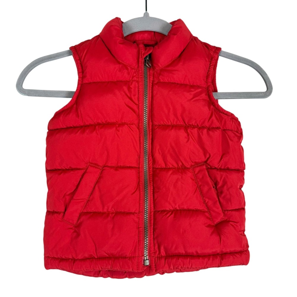 Old Navy Vest Boys 3T Red Frost Free Quilted Puffer Fleece Lined Zip Winter